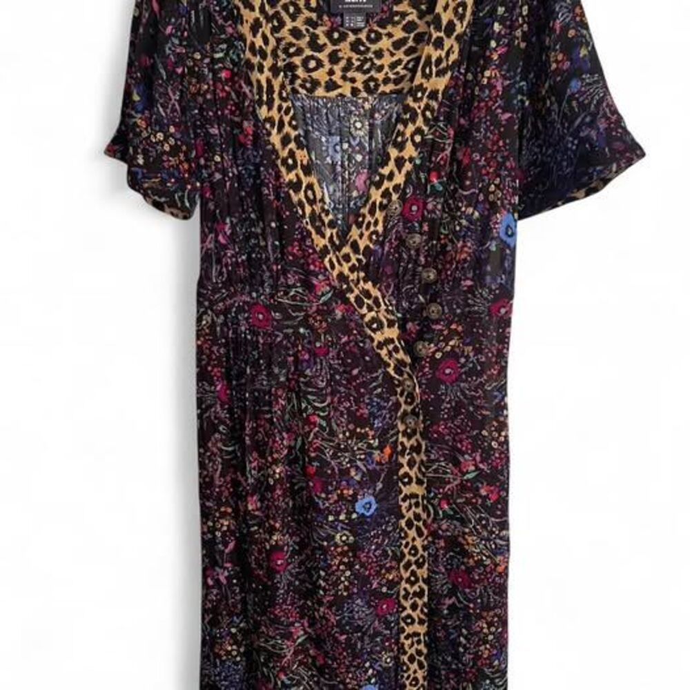 Anthropologie Maeve Floral Leopard Dress Faux Wrap Morgan Midi SZ 2